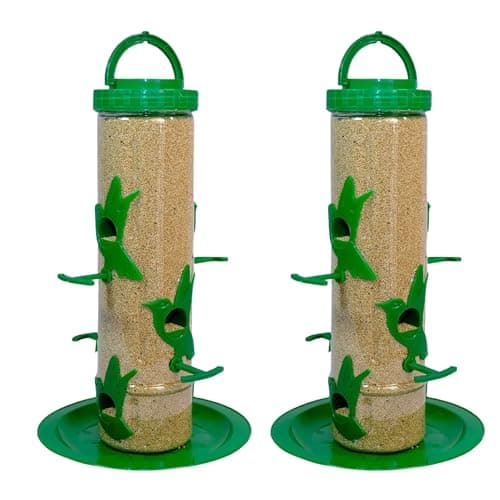 Skybeings Plastic Large Bird Feeder | 6 Feed Nozzles | 30cm Height | 900gram Bird Food Capacity | Hanging Bird-Feeder for Balcony | Bird Food Feeder | Garden Outdoor Hanging | 2 psc Green