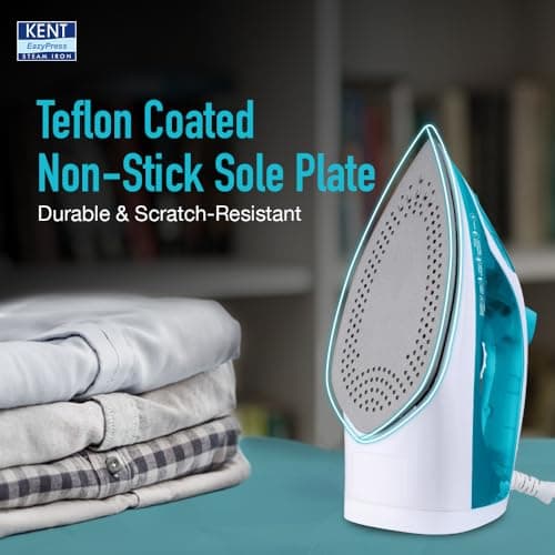 KENT Glide Steam Iron | 1250W | Powerful Steam Burst upto 20G/Min | Non-Stick Sole Plate | Vertical and Horizontal Steaming | Adjustable Temperature | 360° Swivel Cord | Turquoise Blue 5