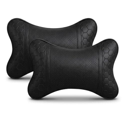 AdroitZ Faux Leather 𝗨𝗡𝗜𝗩𝗘𝗥𝗦𝗔𝗟 Car Neck Rest Pillow | Premium headrest Cushion Neck Pain Relief | Head Rest Support for Long Drives | Headrest Interior Seat Accessories for All Cars(Set of 2)