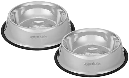 Amazon Basics Dogs Stainless Steel Pet Feeding Bowl, 1800Ml, (Set of 2), 22.5 Cm, 28.5 Cm, 6.5 Cm, Medium