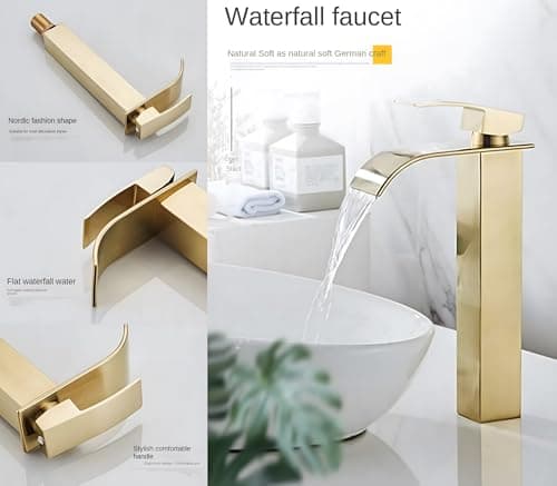 24x7 eMall Gold Waterfall Basin Tap Faucet MixerFor Bathroom Toilet Wash Basins Hot and Cold Water Golden Colour 12 Inch Height 3