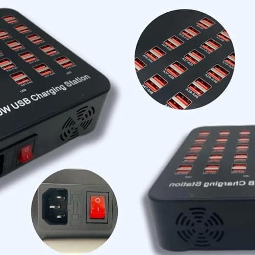 Drumstone 𝟏 𝐲𝐞𝐚𝐫 𝐰𝐚𝐫𝐫𝐚𝐧𝐭𝐲, 50 Port USB Charging Station, 200W Power Output, Multiple Device Desktop Charger, Smart Fast Charging Hub for Schools, Hotels, Malls, Repair Shops 3