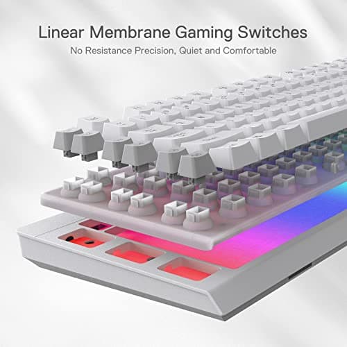 Redragon K512 Shiva RGB Backlit Membrane Gaming Keyboard with Multimedia Keys, Linear Mechanical-Feel Switch, 6 Extra On-Board Macro Keys, Dedicated Media Control, Detachable Wrist Rest, White 4