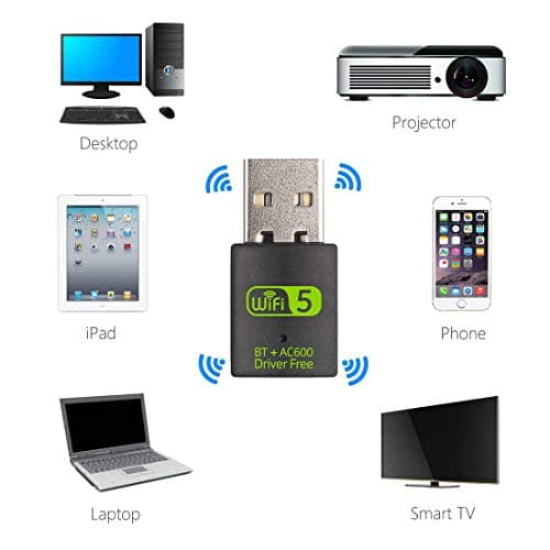 USB WiFi Bluetooth Adapter, 600Mbps Dual Band 2.4G/5G Wireless WiFi Dongle Network Card for Laptop, Desktop Windows 10/8/8.1/7 5
