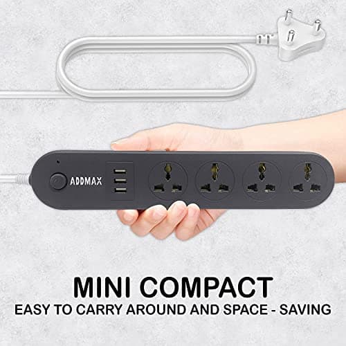 ADDMAX Extension Cord with USB Port 10Amp 220V-50/60Hz |4 Socket Outlet with 3 |Fire Flame Proof |USB Charging Port|1.8 Meter Cord Multi Plug Power Strip Extension Board 3