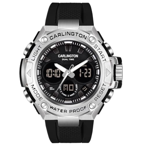 Carlington Resin Analog-Digital Sports Watch Chronograph,Dual Time,Alarm,Stopwatch,Water-Resistant,Shock-Resistant,Back Light Display- The Perfect Watch for Men&Boys-CT9107 Series One (Black)