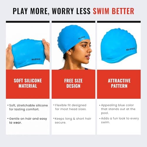 Slovic Swimming Cap for Men & Women [Light Blue] | Swimming Caps for Women with Long Hair | Swimming Accessories for Men & Women |Unisex & Waterproof Silicon Cap to Prevent Chemical Damage | Free Size 3