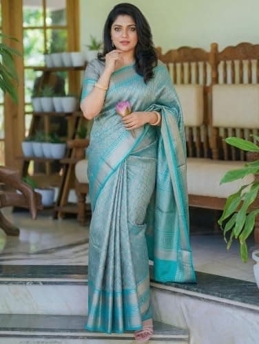 Yashika Women's Banarsi Art Silk Rama Saree with Blouse Piece for Traditional Ethnic Wear Sari-(AZ-YS-OG1-GAJRA RAMA) 2