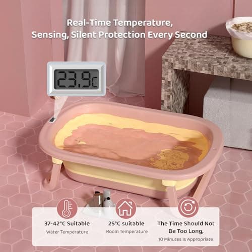 StarAndDaisy Bath Tub for Baby 0-3 Years/Foldable Bath tub for Kids with Cushion & temerature Sensor, Space Saving Design, Newborn Baby Folding Bathing Tub Girls & Boys, Easy to Store -Pink 4
