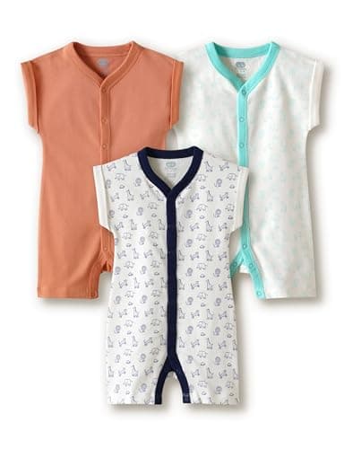 Amazon Brand Symbol Unisex 100% Cotton Half Sleeve Regular Fit Romper (Pack of 3) (SK-BRO-SS26-2003 (0-18M)_WPWACS_0-3 M)