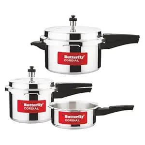 Butterfly Cordial 2, 3 & 5 Litres Pressure Cookers | Outer Lid | Food Grade Virgin Aluminium | Gas Stove Compatible | ISI Certified | 3 Years Manufacturer's Warranty | Silver