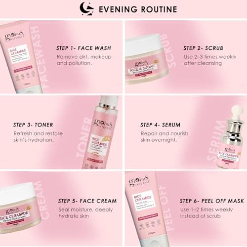 Globus Naturals Valentine Special Rice Ceramide Korean Glass Skin 8 Step Skincare Gift Set | Face Wash, Scrub, Cream, Serum, Toner, Peel off Mask, Sheet Mask, Soap | Brightening & Glow Care for Men &  2