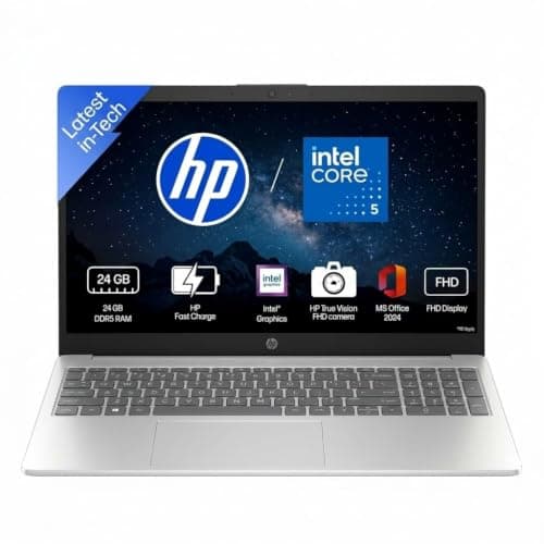 HP 15 Laptop, Intel (14th Gen) Core 5 120U (24GB DDR5, 512GB SSD), Micro-Edge, Anti-Glare, 15.6''/39.6cm, Win11, M365* Office24, Silver, 1.59kg, fd0262TU, FHD Camera, Backlit, Dual Speakers