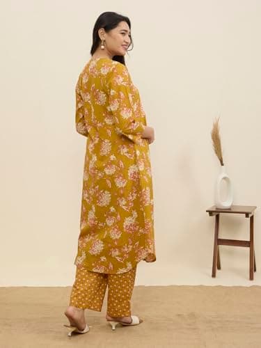 MomToBe Maternity Kurta Set for Women | Cotton Pregnancy & Feeding Friendly Kurti Set | Comfortable Indian Ethnic Wear (in, Alpha, XL, Regular, Goldenrod Yellow) 3