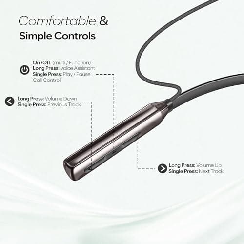 TP TROOPS Neckband Bluetooth Headphones with 50 Hours Playtime with 10mm Drivers, Rich Music Experience, Type C Charging, Bluetooth 5.3 Wireless in-Ear Earphones with Mic, Voice Assistant (Dark Grey) 5