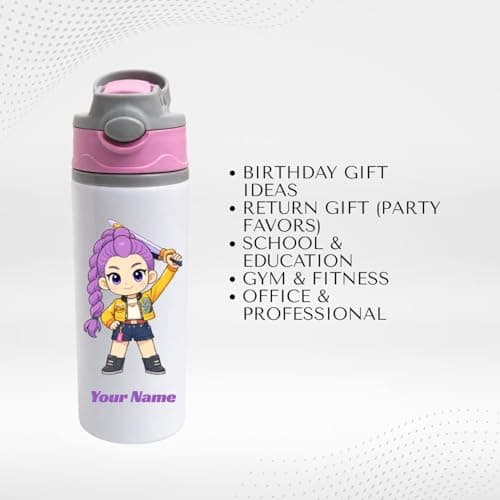 Half Engineer Gifts - HE Personalized KPOP Printed Aluminium Sipper Bottle 600ml for Kids | Custom Name School Water Bottle | Birthday Return Gifts | Gift for Brother, Sister, Friends|Customised Gift 3