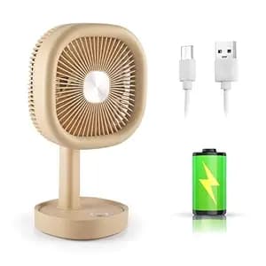 Gesto 6 Inch High Speed Rechargeable Table Fan for Home – USB Charging Battery Fan With Led Light | 2400mAh Battery for Upto 8 Hours Runtime | 3 Speed Modes Portable fan for Home, Office,Kitchen - Tan