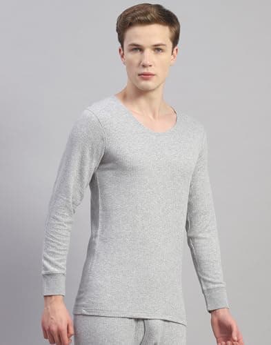 Monte Carlo Mens Grey Solid Cotton Blend Round Neck Full Sleeve Thermal Vest (6230M1GR-0-40) 3