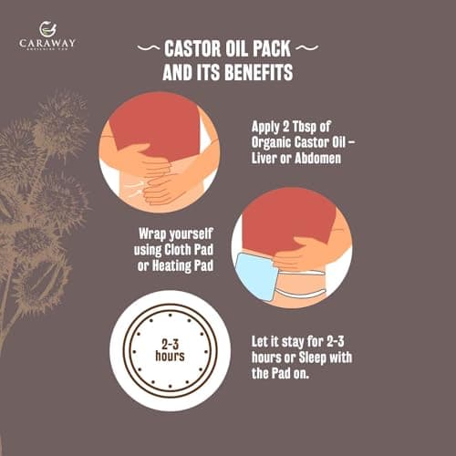CARAWAY Organic Cold Pressed Castor Oil – Edible for Constipation Relief & Hexane-Free Castor Oil for Hair Growth, liver detox Skin & Joint pain glass bottle – 236 ml / 8 oz 3