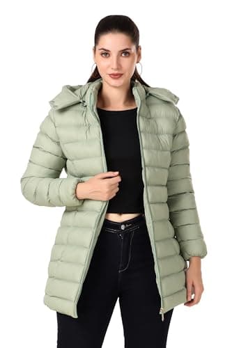 Brazo Latest Long Puffer Full Sleeve Winter Jacket For WomenWater Resistant Jacket for Woman with Hood for keep you warm (IN, Alpha, 2XL, Regular, Pistachio)