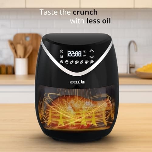 iBELL 3.2L Air Fryer For Home |800W, Feather Touch Control, 6 Preset Cooking Modes, Adjustable Temperature, One Basket with Steam Rack, Oil-Free Healthy Cooking (Black) 6