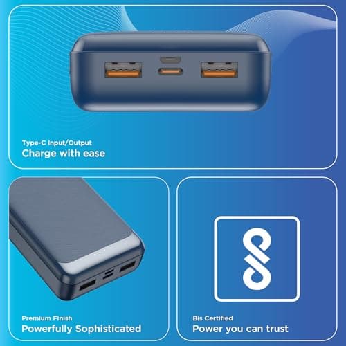 URBN Power Bank 20000mAh Fast Charging | 22.5W Super Fast Power Delivery (PD) Portable Charger | Triple Output | USB Type-C Input & Output | Pass Through Charging | (Blue) 6