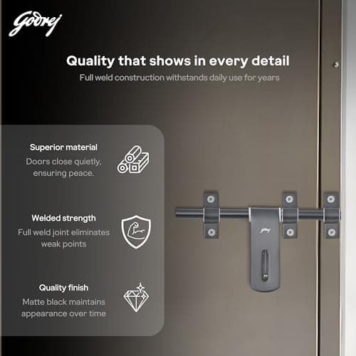 Godrej Door Fittings | Aldrop for Main Door (10 inch, Matte Black) | Premium SS Latch/Kadi for Left or Right Handed-Doors | Aldrops for Double Doors, Home, Bedroom, Puja Room | Size 250 X 14 mm 4