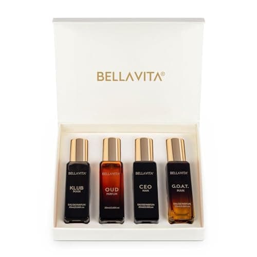 Bella Vita Luxury | Long Lasting Men Perfume Gift Set | 4x20ml | Perfume for Man | Gift for Man | Woody, Citrusy, Oud Premium Fragrance | KLUB, OUD, CEO, G.O.A.T