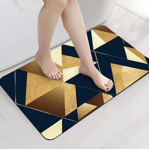 Yellow Weaves 3D Patterned Anti Slip Water Soaking Floor Mat, Water Absorbent Non Slip Bath Mat, Quick Dry Mat for Bathroom, Door Mat for Home, Kitchen, Office, Kitchen, Geometric Gold (Pack of 1) 3