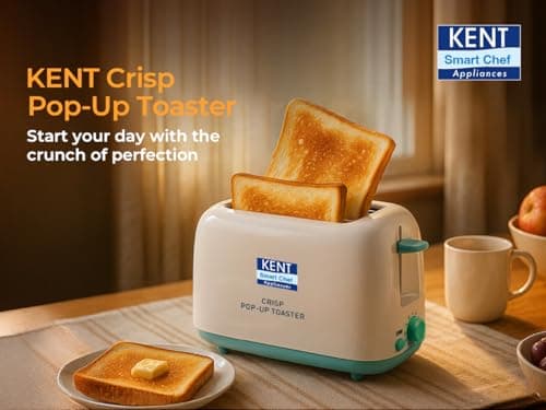 KENT Crisp Pop Up Toaster 750 Watts | 2 Slice Automatic Pop Up Electric Toaster | 6 Heating Modes | Auto Shut Off | Removable Bread Crumbs Tray | White 2