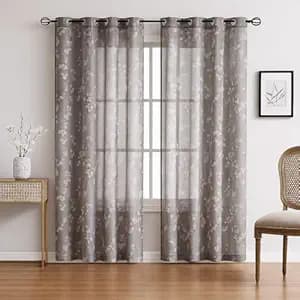 BFAM Sheer Curtain with Floral Print, Premium Printed Sheer Drapes, Eyelet/Grommet Curtain for Living Room, Bedroom, Light Filtering Curtains, Brown Floral 6 Feet,Pack of 1 Curtain