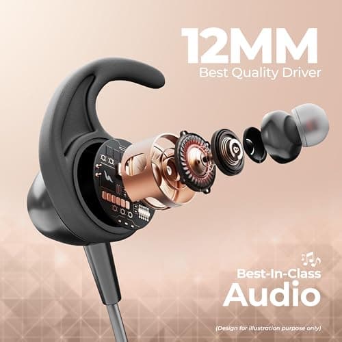 UBON BT 5200 Wireless 40 Hrs Playback, Dual Pair, Fast Charge, Magnetic Buds, Bluetooth Neckband with Mic (Black) 5