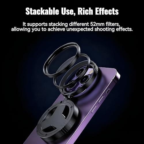 Magnetic CPL Filter for iPhone & Smartphones, 52mm Circular Polarizing Lens, Anti-Glare Camera Filter, Reduces Reflections, Enhances Colors, Rotatable Polarizer, Compatible with iPhone 12-17 & Android 3