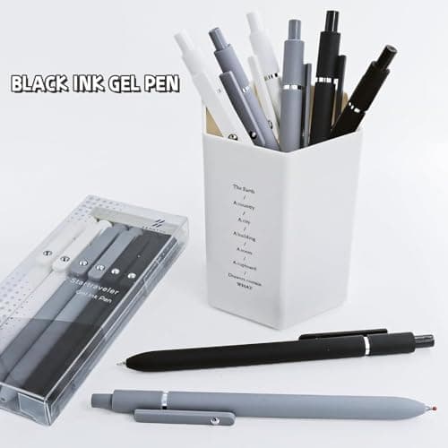 Fennec Mart 6 PCS Retractable Gel Pens Set, Quick Dry Black Ink 0.5mm Fine Point Pens, Smooth Writing Rollerball Gel Ink Pens with Soft Touch Grip for School, Office & Home Use (Black White Grey) 5