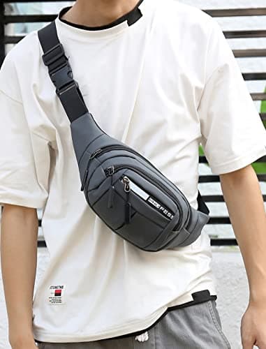 Wolpin Waist Bag for Men Women Grey | Travel Handy Hiking Running Pouch with Zipper | Adjustable Strap Fanny Pack for Documents Money Card Phone Earphone | Lightweight Sport Belt Bag 3