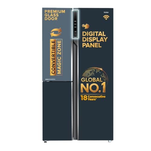 Haier 598L 3Star Vogue 3-Door Side by Side Frost Free Refrigerator|Expert Inverter Technology|Digital Display Panel|Triple Twist Ice Maker|Deo Fresh Technology (HRT-683GOG, Grey Onyx Glass)