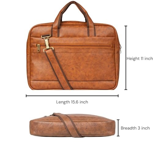 Mihaa Laptop Bags for Man | Leather Laptop Bags for Men Office | Upto 15.6 Inch | Water Resistant | Multiple Organisers | PU Leather | Professional Office Bag — [Brown] 4