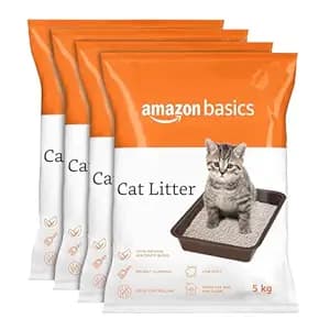Amazon Basics Scoopable Smart White Bentonite Scented Cat Litter | 20 Kg | 5 Kg X 4 Packs | Organic | Bentonite from Turkey | Dust-Free | Unscented