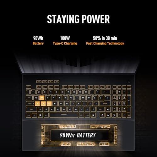 ASUS TUF F16,14th Gen,Intel Core i7 14650HX,Gaming Laptop(RTX 5070-8GB/115W TGP/32GB/1TB /2.5K QHD+/16"/165Hz/90WHrs/Windows 11/M365 Basic (1Year)*/Office Home 2024/Jaeger Gray/2.2 Kg)FX688JPR-QT043WS 5