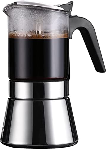 Niyam Premium Glass Steel Stovetop & Induction Base Moka Pot 4 Cup Espresso Coffee Maker Percolator Cafeteria suitable for all hobs (200ml)