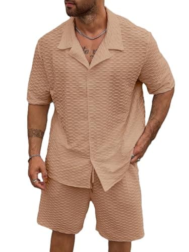 Zilcon Mens Polo Shirt and Shorts Sets Outfits 2 Piece Fashion Summer Tracksuits Casual Short Sleeve Set (Cream, XL)