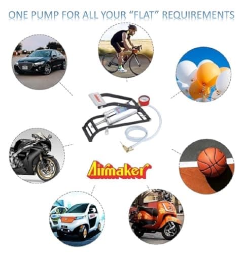 Airmaker SB001 Steel Chrome Plated Air Foot Pump| Air Pump for Car or Motorbike or Bicycle Tyre Air Filling 5