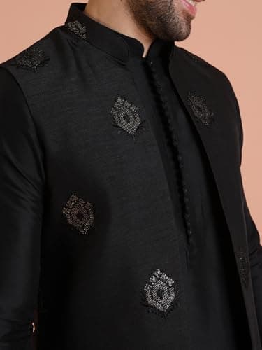 KISAH Men's Cotton Embroidered Kurta with Nehru Jacket Set | Wedding Festive Ethnic (Size-S) 2