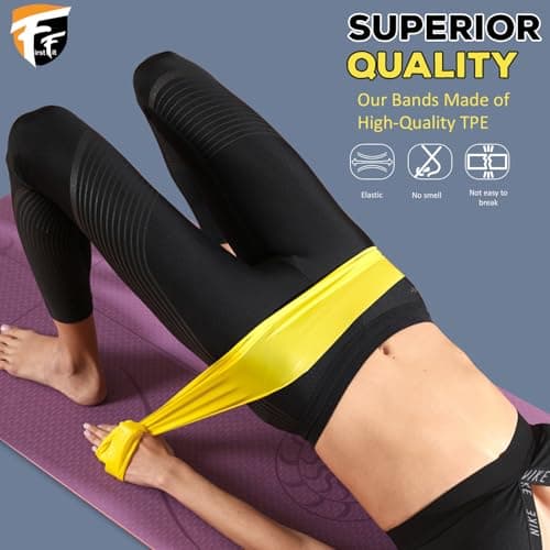 FirstFit Natural Rubber Resistance Loop Bands | Elastic Exercise Band Set | Best Resistant Workout Loops for Booty, Glute, Leg & Thigh Exercising (1.5 Meter Yellow) - (10-15 lbs) 2