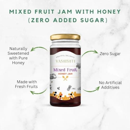 Vashishti Mixed Fruit Honey Jam 300g | Zero Added Sugar | Naturally Sweetened with Pure Honey | Made with Fresh Fruits | No Artificial Preservatives or Colors 3