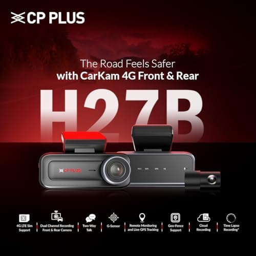 CP PLUS 4G Live Dashcam for Car | 2MP FHD Front & Rear Dash Cam | Remote Live View | GPS Tracking & Smart Alerts | WDR Night Vision | G-Sensor | 2Way Talk | App View | Upto 1TB Storage | CP-H27B 2