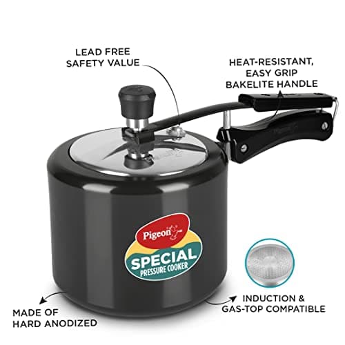 Pigeon by Stovekraft Aluminium Hard Anodized Pressure Cooker Combo with Induction Base Inner Lid - 2,3,5 litre 14455 (Silver) 4