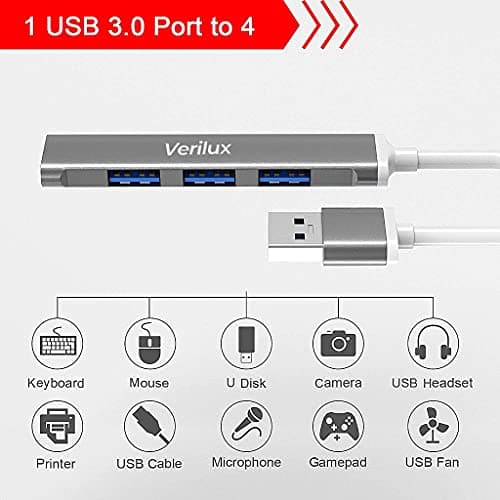 Verilux® USB Hub 3.0 for PC Multiport Adapter with 4 USB Ports High Speed 3.0 for Laptop Aluminium Extender with Multi Port for MacBook, Mac Pro Mini, iMac 2