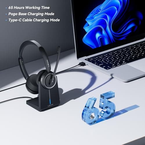 Wireless Headset with Mic for Work, Bluetooth Headset with Microphone (Noise Cancelling & Mute Button), Wireless Headphones with Mic for Work from Home/Office/PC/Call Center/Computer/Laptop/Teams/Zoom 3