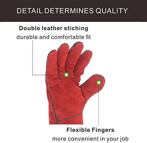 Pacificdeals Welding Heat Resistance Leather Safety Hand Gloves Heavy Duty Industrial For Men Unisex Adults -Set of 3 (Red) 3